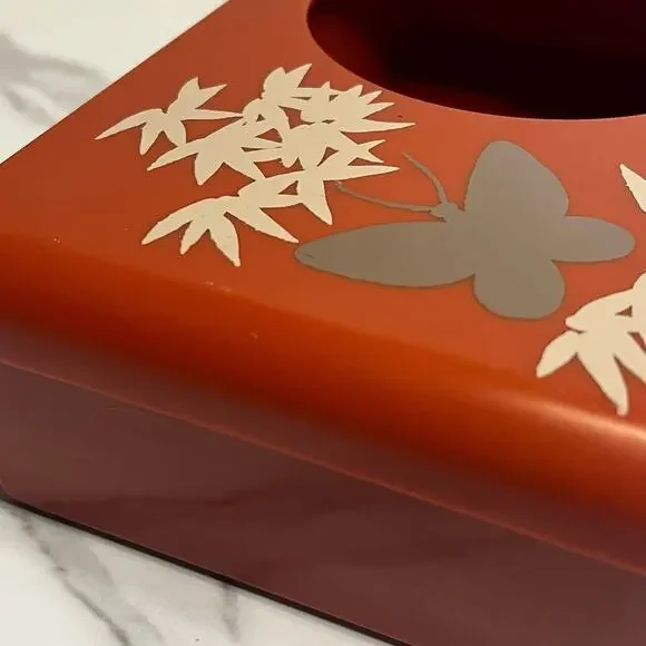 Vintage Retro Aquetta Ware Tissue Kleenex Holder Red Butterfly Floral Leaf MCM - Picture 6 of 13
